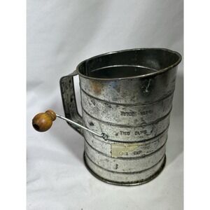 Vintage Stainless Steel 3-Cup Flour Sifter Rotary Hand Crank Sugar Duster